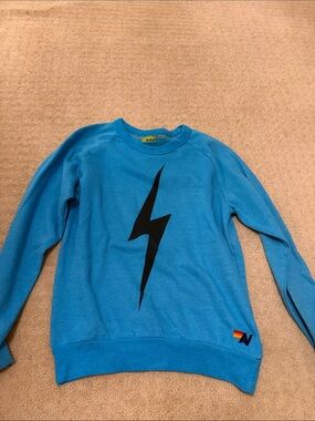 Aviator Nation Blue Crewneck Sweatshirt with Black Lightning Bolt